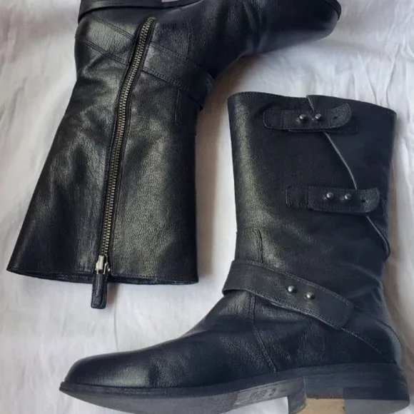 Eileen Fisher Domingo Mid Calf Leather Moto Boots - Picture 4 of 4